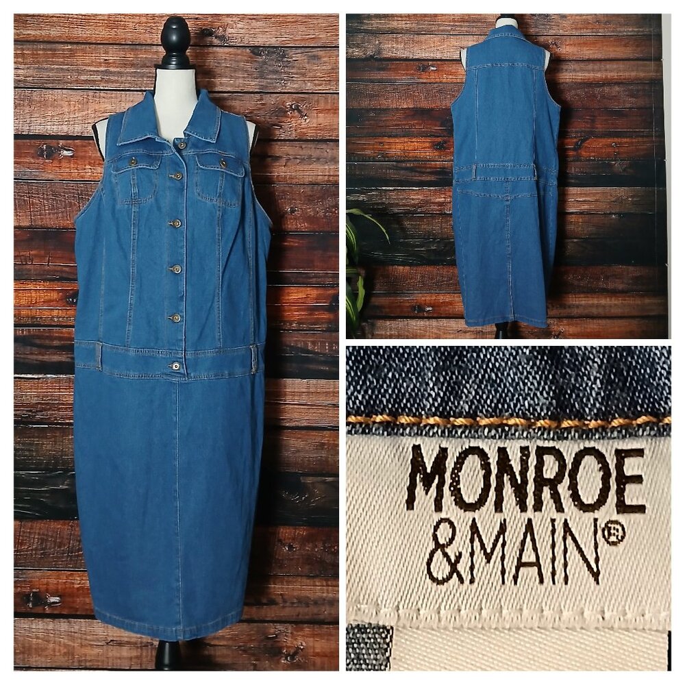 Monroe & Main Jean Dress 1X Blue Denim Stretch